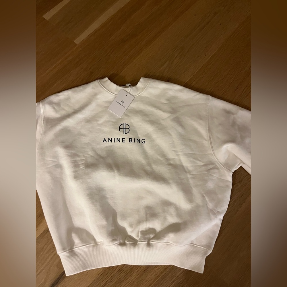 NWT Anine Bing Jaci printed cotton-blend fleece sweatshirt ivory small - Picture 6 of 7